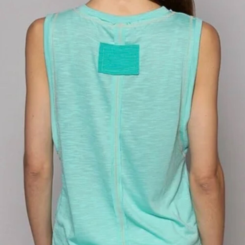 POL Stitch-back Slub & Ribbed Pocket Muscle Tank Aqua Size Small - Picture 3 of 8